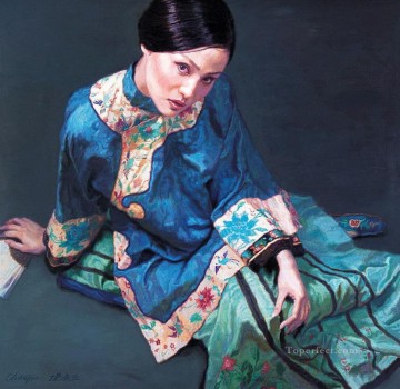 Watching Chinese Chen Yifei Girl Oil Paintings
